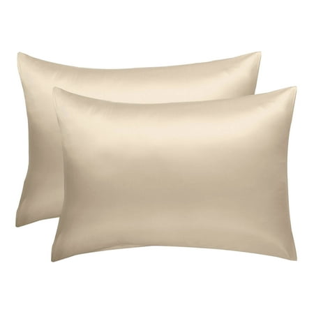 PiccoCasa Luxury Satin Pillowcases Silky Pillow Cover Set of 2, Queen Light Tan