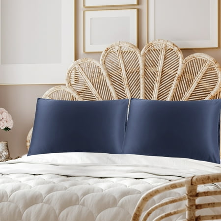 PiccoCasa Luxury Satin Pillowcases Silky Pillow Cover Set of 2, Queen Navy