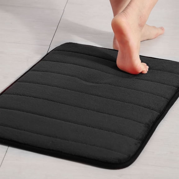 PiccoCasa Memory Foam Bath Mat Thin Absorbent Bath Rug Mat for Bathroom, Black 32" x 20"