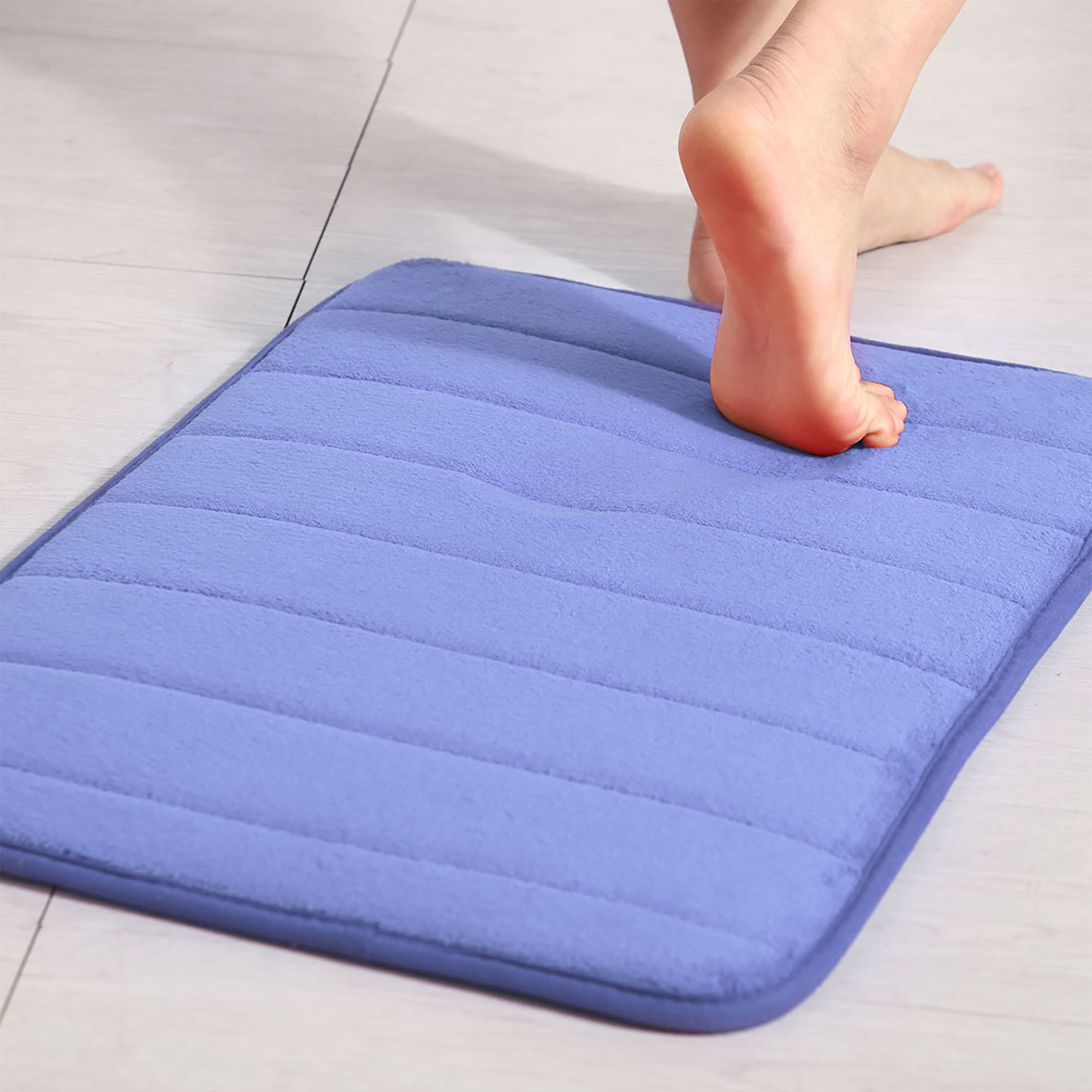 PiccoCasa Soft Memory Foam Bath Mat Thin Absorbent Quick Dry Bath Rug Mat for Bathroom, Blue 24" x 16"