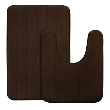 PiccoCasa Memory Foam Bath Mat Set of 2, Absorbent Bathroom Rug and U-shaped Toilet Floor Mat, Coffee Color