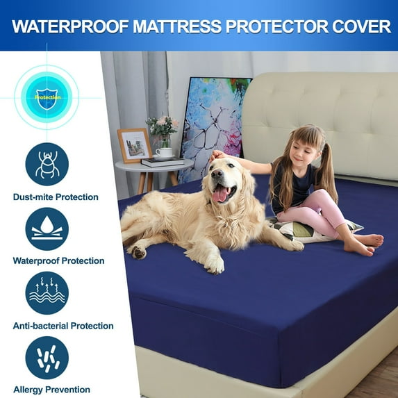 PiccoCasa Microfiber 14" Mattress Protector Dust Water Proof, Full, Navy Blue