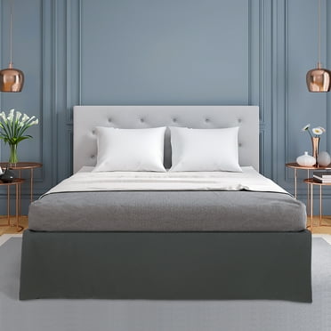 PiccoCasa Microfiber Bed Skirt 16" Drop Pleated Tailored Styling Ruffled, Queen Dark Gray