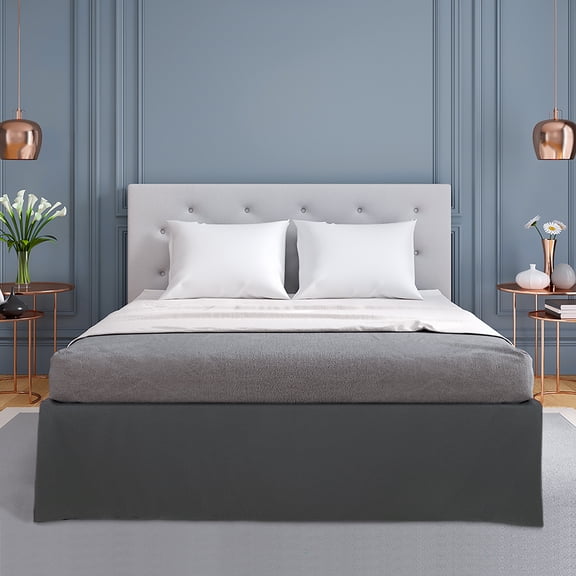 PiccoCasa Microfiber Bed Skirt 16" Drop Pleated Tailored Styling Ruffled, Queen Dark Gray