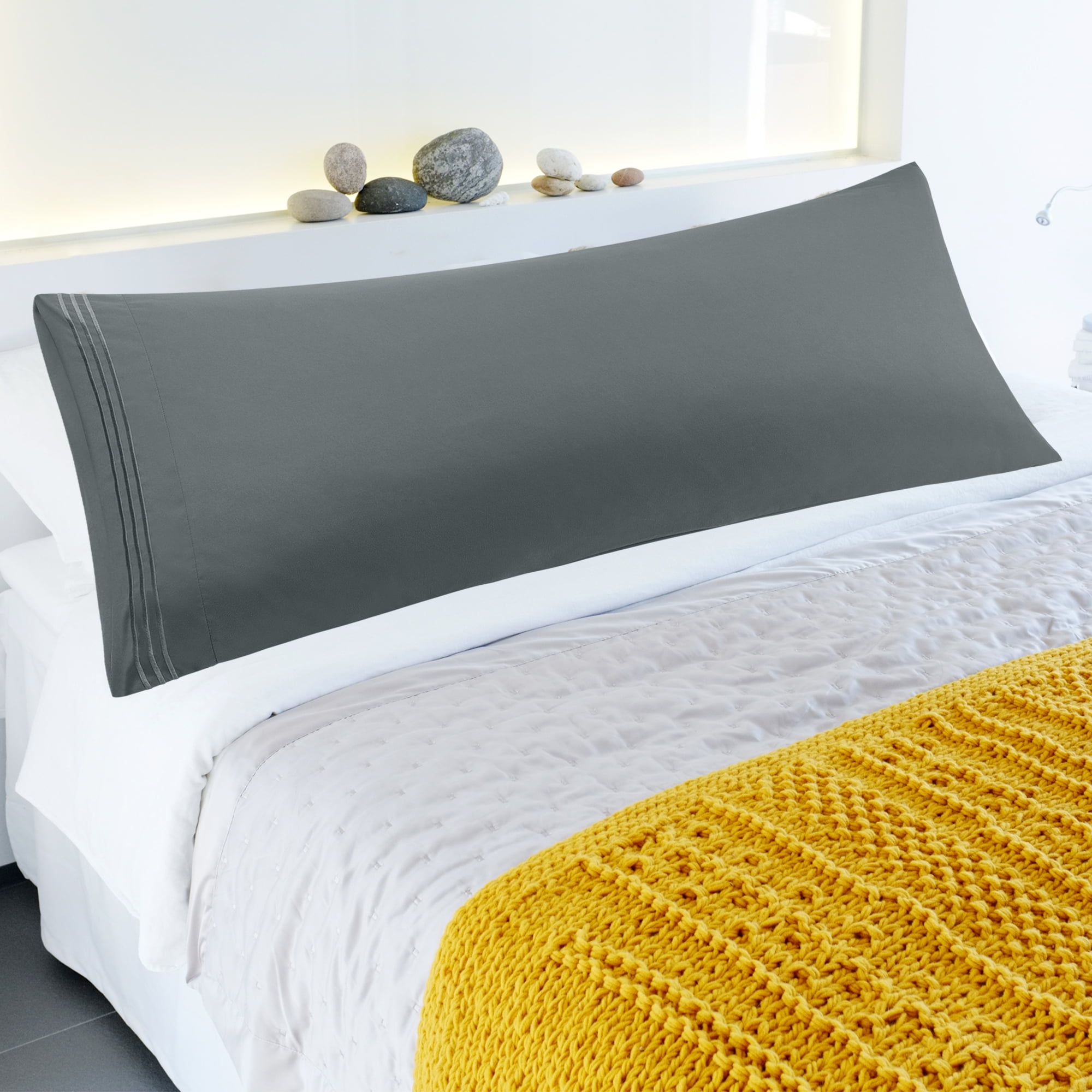 PiccoCasa Microfiber Embroidery Envelop Body Pillowcases Dark Gray 20 ...