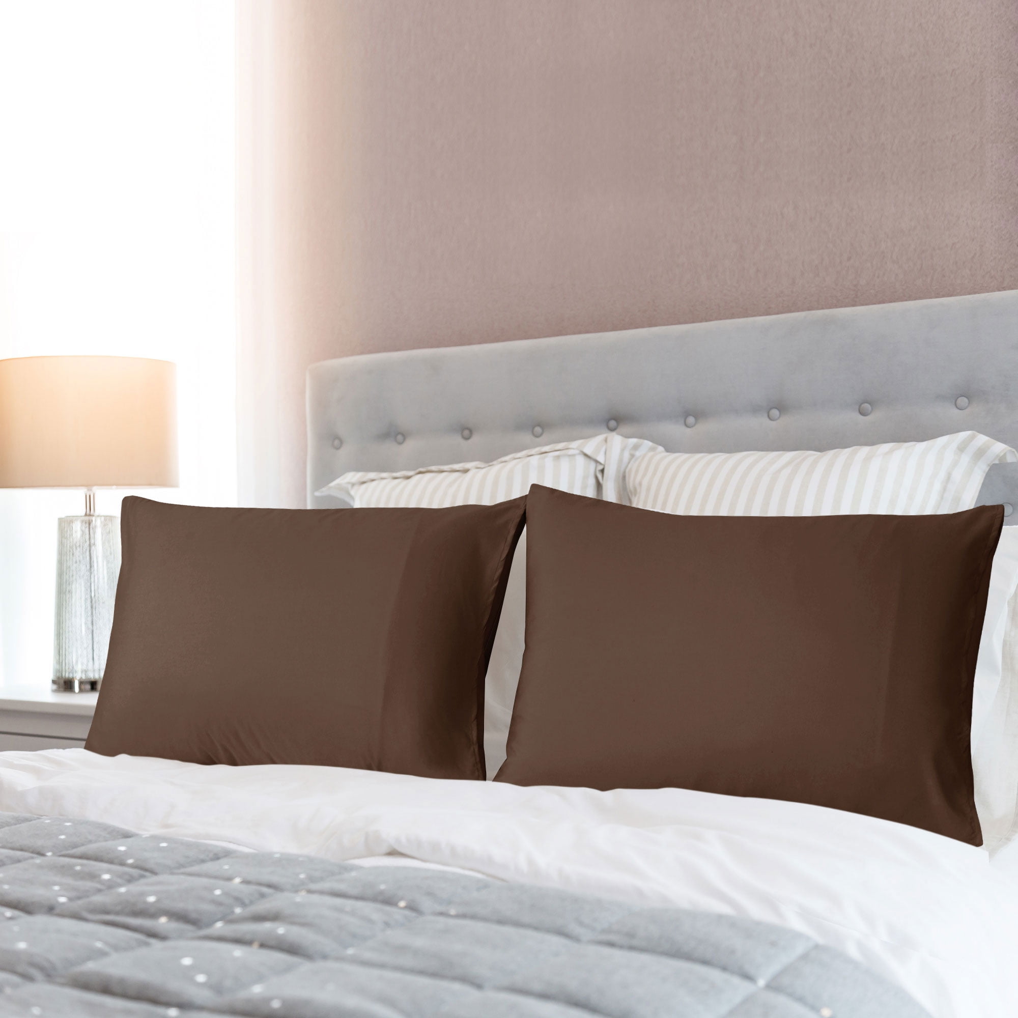 PiccoCasa Microfiber Pillowcases Set of 2 King Pillowcases Brown, 20