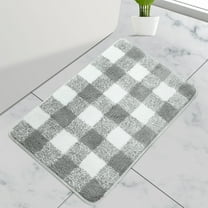PiccoCasa Microfiber Plaid Pattern Bathroom Rugs Soft 20''x30'' Gray and White
