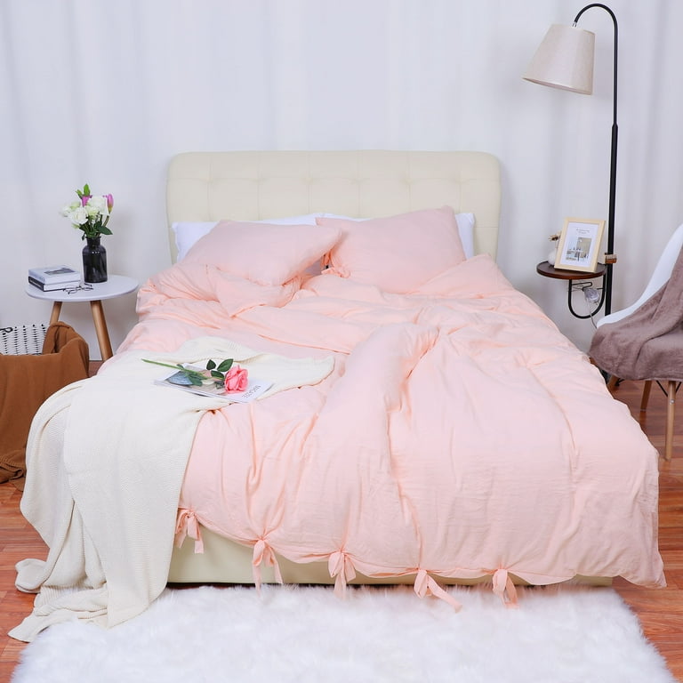 PiccoCasa Microfiber Polyester Solid Color Bowtie Duvet Cover