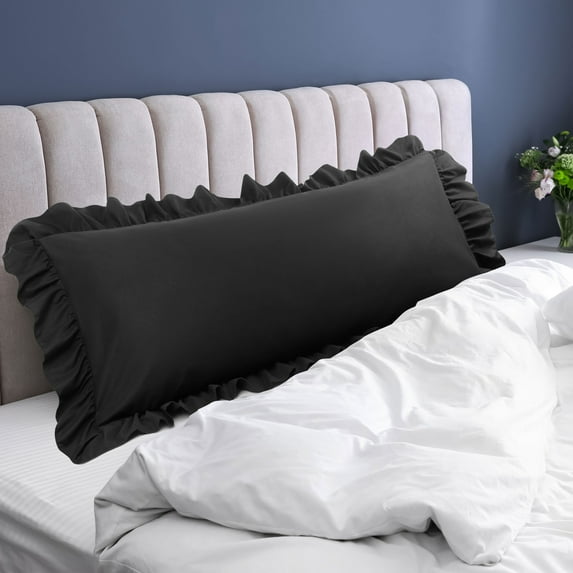 PiccoCasa Microfiber Ruffle Body Pillowcases with Envelope Black 20"x48"