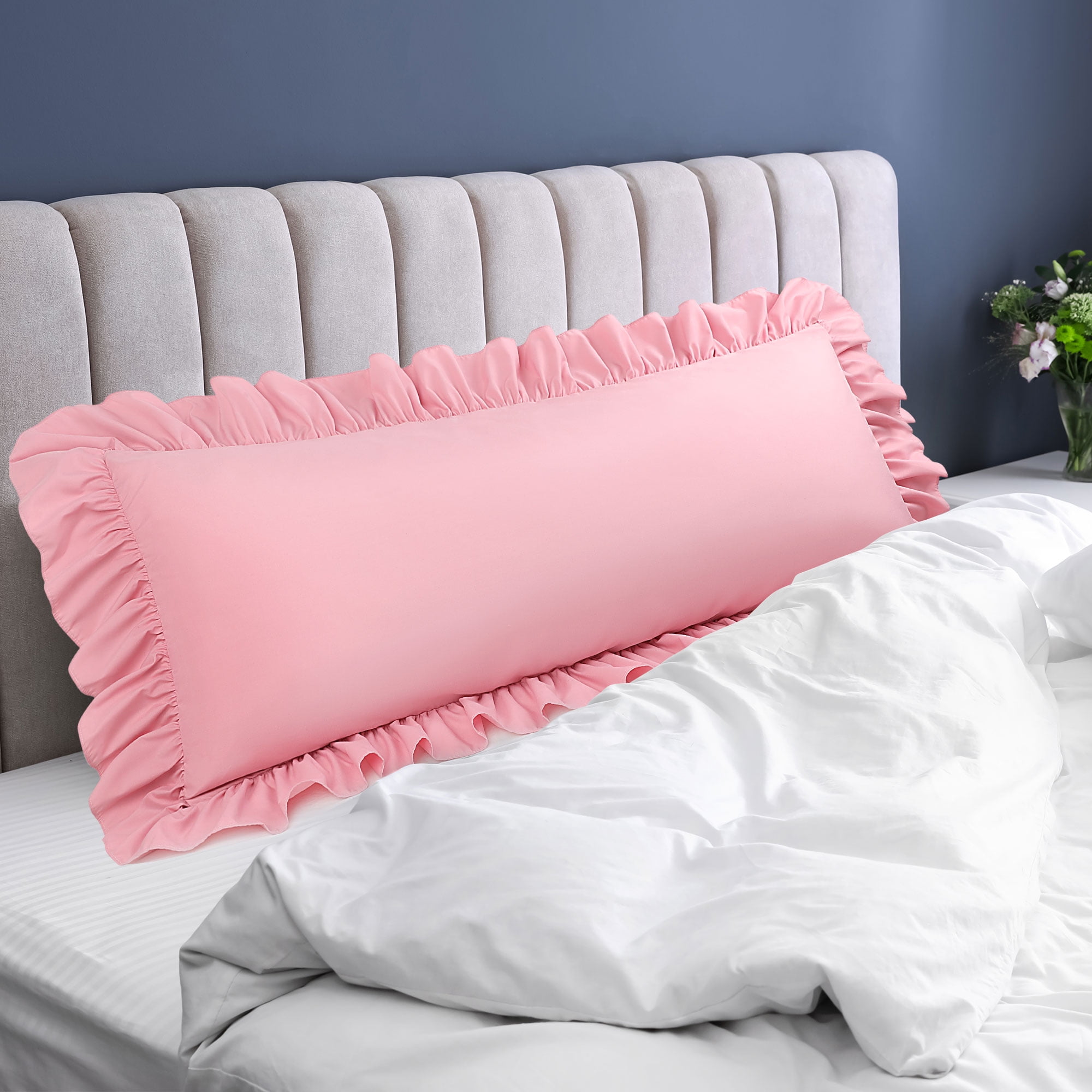 PiccoCasa Microfiber Ruffle Body Pillowcases with Envelope Pink 20 x48