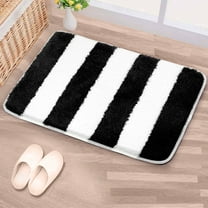 PiccoCasa Microfiber Striped Bathroom Rugs Non Slip Black&White 17"x24"