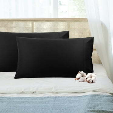 PiccoCasa Pillowcase Set of 2, Soft Cotton with Zipper Black Standard 20"x26"