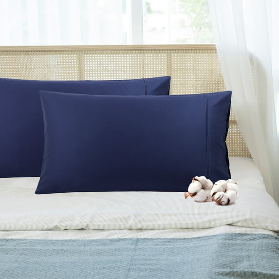 PiccoCasa Pillowcase Set of 2, Soft Cotton with Zipper Navy Blue Standard 20"x26"