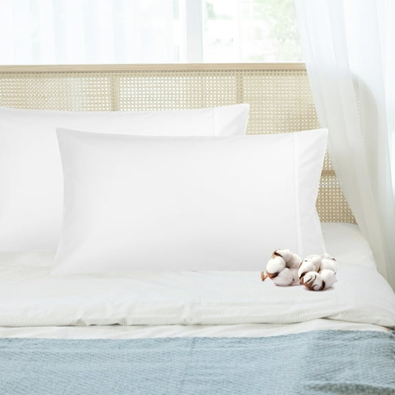 PiccoCasa Pillowcase Set of 2, Soft Cotton with Zipper White Queen 20"x30"