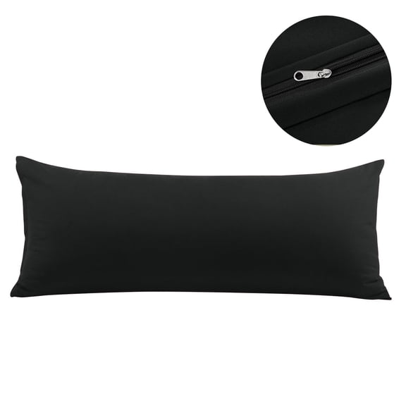 PiccoCasa Pillowcase for Long Pillow Zipper Closure Brushed Microfiber, King Black