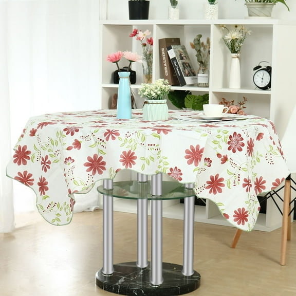 PiccoCasa Plastic Tablecloth Square 53" x 53" Red Flower Printed, Waterproof