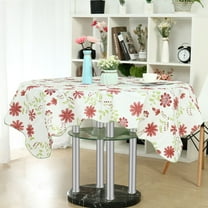 PiccoCasa Plastic Tablecloth Square 53" x 53" Red Flower Printed, Waterproof