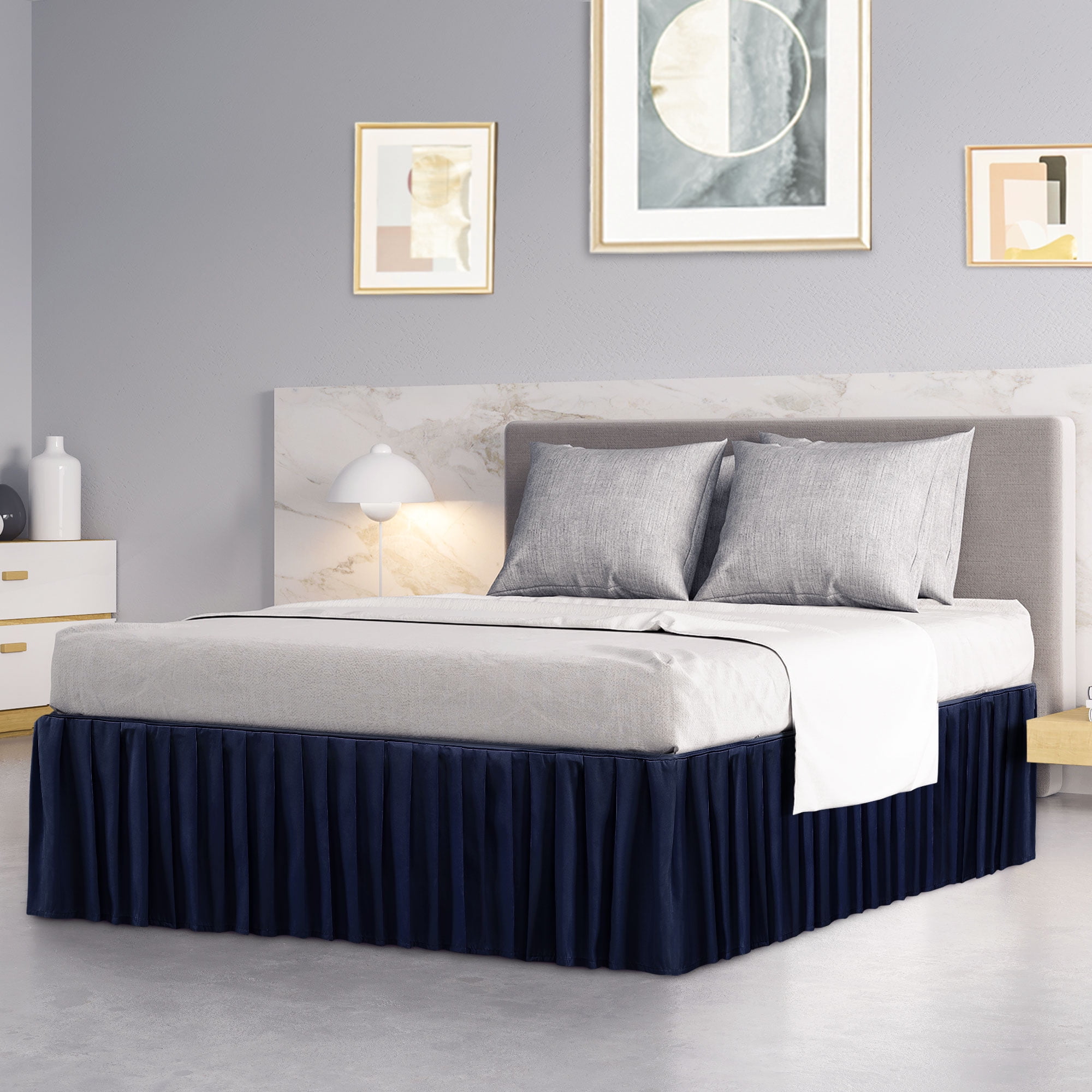 PiccoCasa Pleated Bed Skirt - 14 Inch Drop Navy Blue Full Size | Classic Polyester Dust Ruffle Valance-1036304