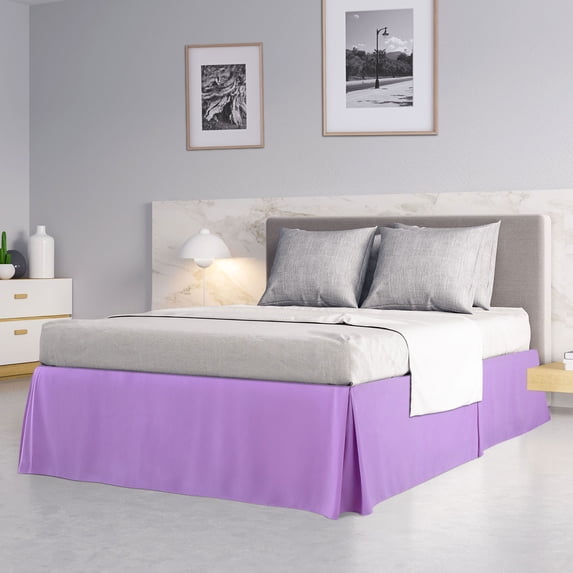 PiccoCasa Pleated Ruffle Bed Skirts with 14" Drop, Full Pale Purple