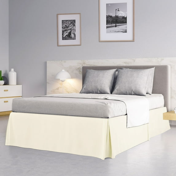 PiccoCasa Pleated Ruffle Bed Skirts with 14" Drop, Full Pale Yellow