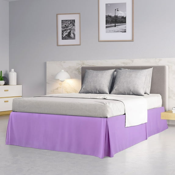 PiccoCasa Pleated Ruffle Bed Skirts with 14" Drop, King Pale Purple