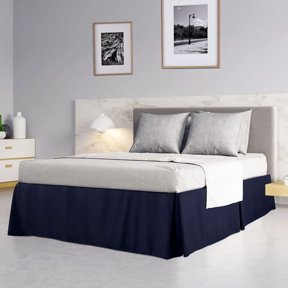 PiccoCasa Pleated Ruffle Bed Skirts with 14" Drop, Navy Blue King