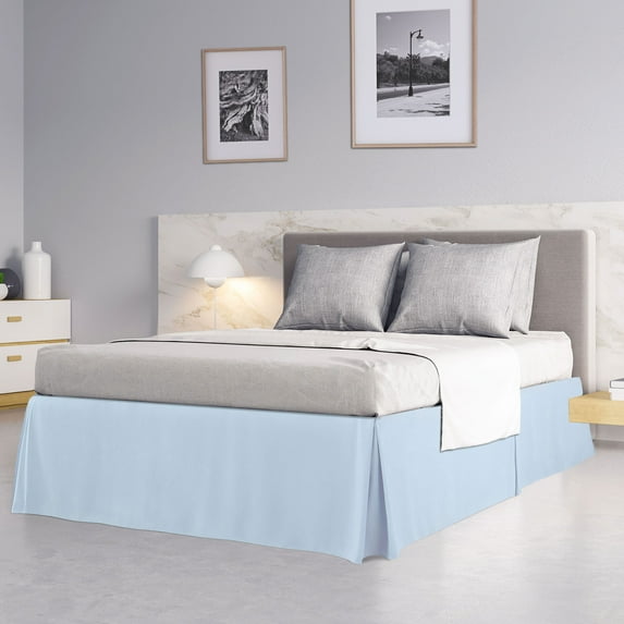 PiccoCasa Pleated Ruffle Bed Skirts with 14" Drop, Pale Blue Full