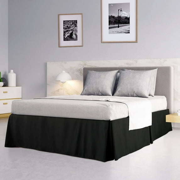 PiccoCasa Pleated Ruffle Bed Skirts with 14" Drop, Queen Black
