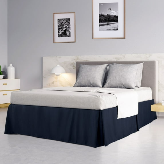 PiccoCasa Pleated Ruffle Bed Skirts with 14" Drop, Twin Navy Blue