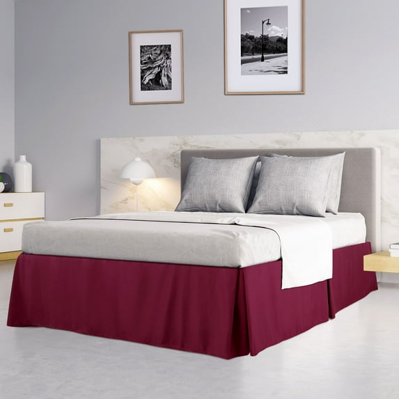 PiccoCasa Pleated Ruffle Bed Skirts with 14" Drop, Twin Red