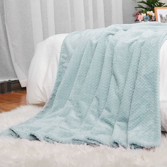PiccoCasa Plush Flannel Fleece Blanket Decoration Blankets for Bed or Sofa Aqua 60"x78"