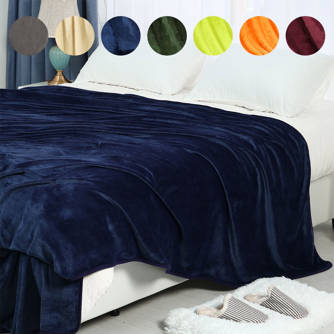 Comfortable Blue Flannel Blanket with Pillow