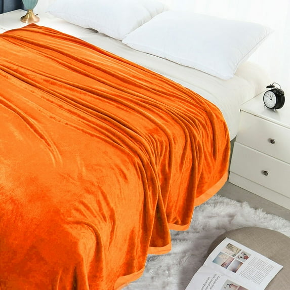PiccoCasa Plush Flannel Fleece Throw Twin Full Queen King Bed Blanket Orange 65" x 90"
