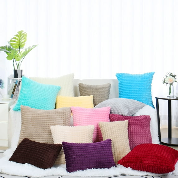 PiccoCasa Plush Throw Pillow Cover Fluffy Cushion Cover Blue 18" x 18"