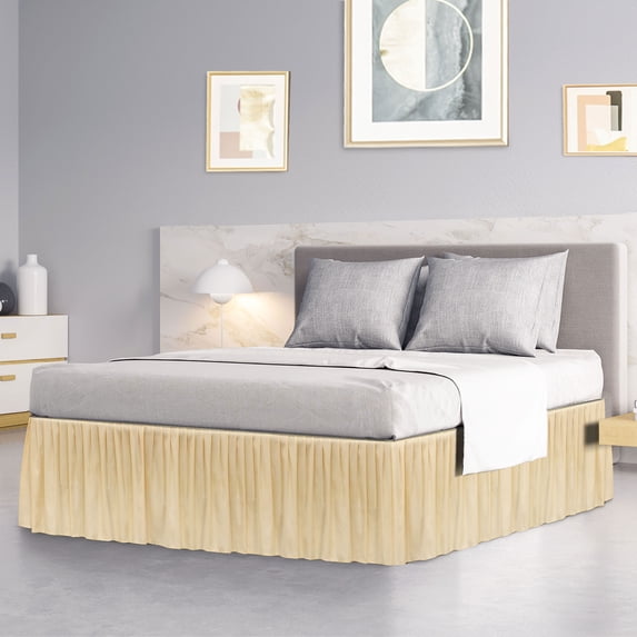 PiccoCasa Polyester Bed Skirts with 14" Drop Dust Ruffle, Beige Twin