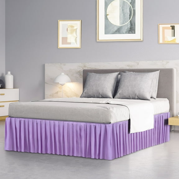 PiccoCasa Polyester Bed Skirts with 14" Drop Dust Ruffle, Twin Purple