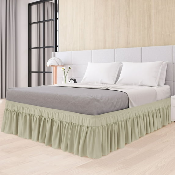 PiccoCasa Polyester Brushed Bed Skirt with Elastic Dust Ruffles 16" Drop, King Khaki