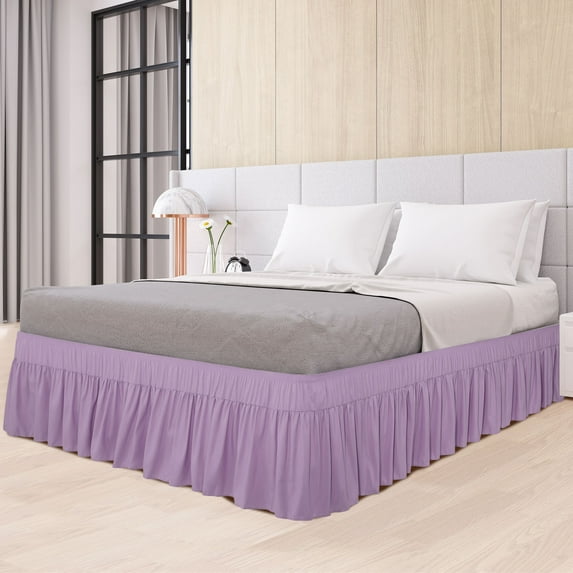 PiccoCasa Polyester Brushed Bed Skirt with Elastic Dust Ruffles 16" Drop, King Light Purple