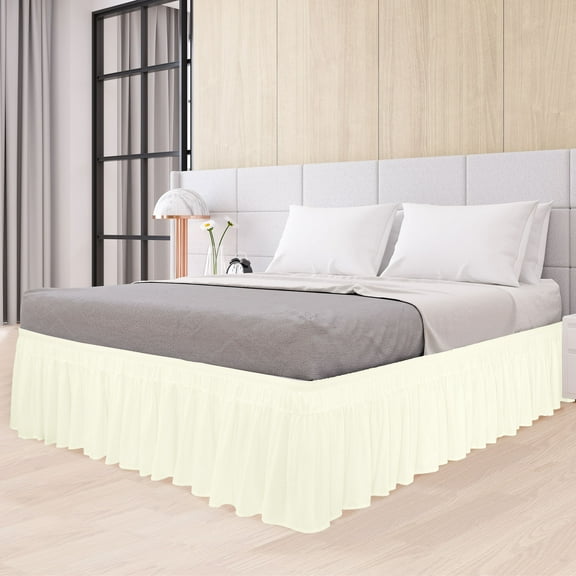 PiccoCasa Polyester Brushed Bed Skirt with Elastic Dust Ruffles 16" Drop, King Pearl White