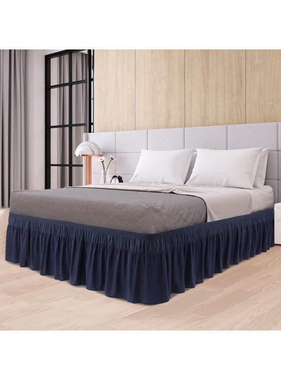 PiccoCasa Pleated Bed Skirt - 14 Inch Drop Navy Blue Full Size | Classic Polyester Dust Ruffle Valance-1036304