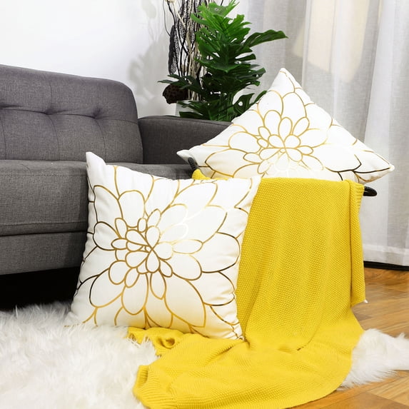 PiccoCasa Polyester Flower Print Throw Pillow Covers for Sofa, 18"x18", 2Pcs