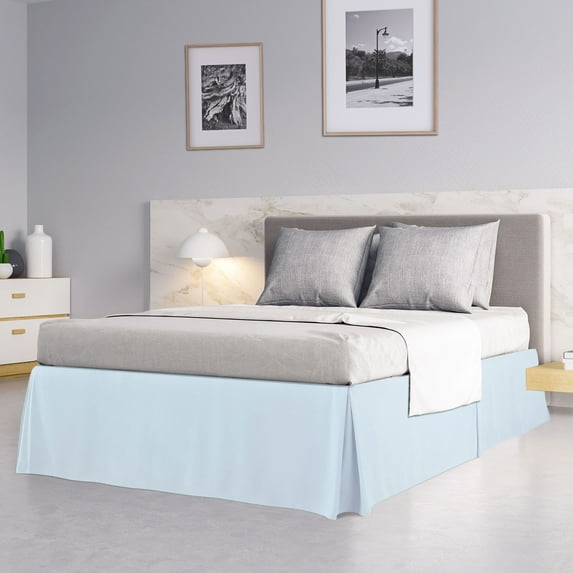 PiccoCasa Polyester Pleated Bed Skirt Tailored 14 inch Queen Light Blue
