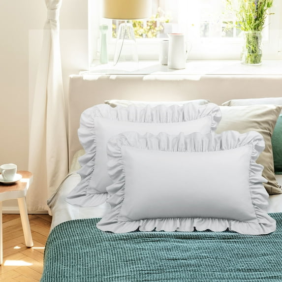PiccoCasa Polyester Ruffle Pillowcases 2 Pcs with Envelope Light Gray Standard