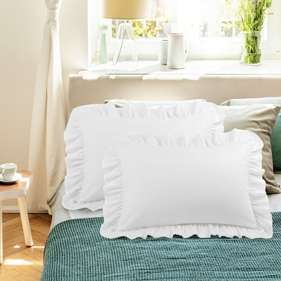 PiccoCasa Polyester Ruffle Pillowcases 2 Pcs with Envelope White Standard