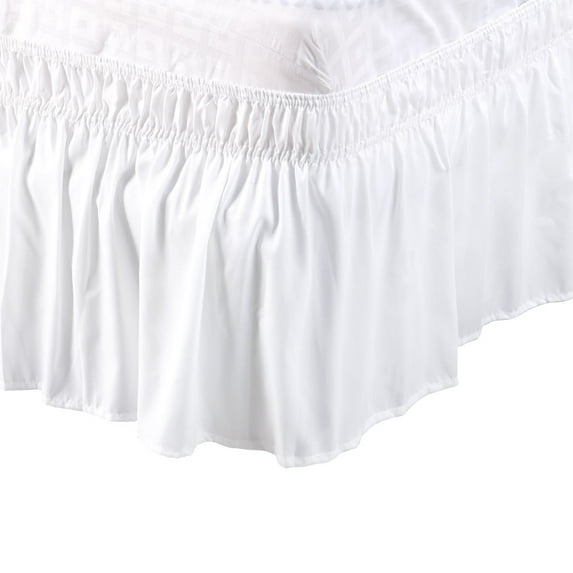 PiccoCasa Polyester Wrap Around Dust Ruffle Bed Skirt 15" Drop for Queen Size Bed, Snow White