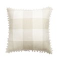 thumbnail image 1 of PiccoCasa Pompoms Plaid Throw Pillowcase 18"x18" Decorative Pillow Cover, Cream Beige White, 1 of 6