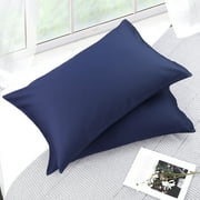 PiccoCasa Pure Cotton Pillowcases 2 Pcs Soft with Zipper Navy Blue Queen