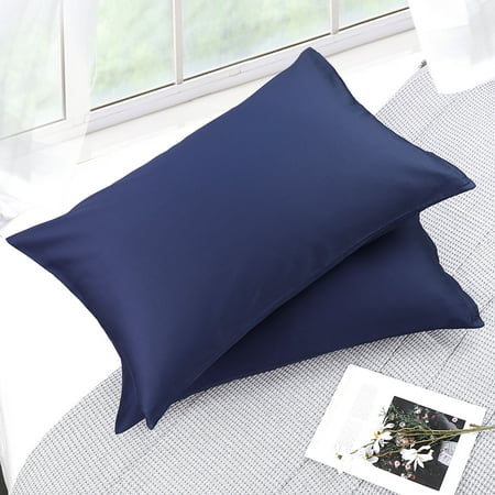 PiccoCasa Pure Cotton Pillowcases 2 Pcs Soft with Zipper Navy Blue Queen