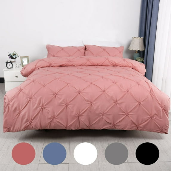 PiccoCasa Queen Duvet Cover Set 3Pcs Embroidery Checkered Bedding Set Pink