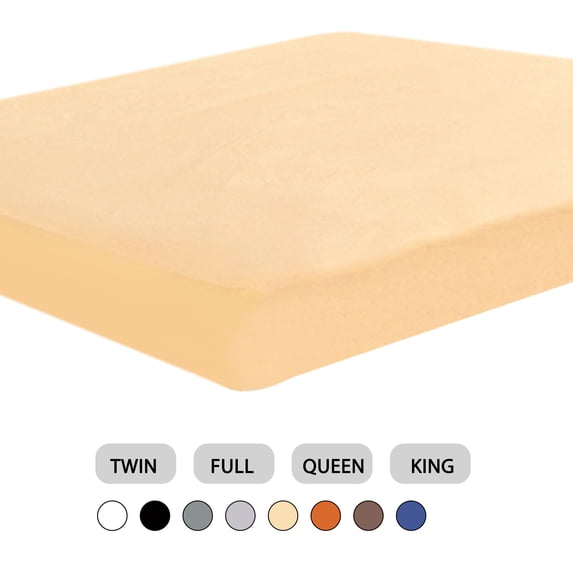 PiccoCasa Queen Size Cotton Fitted Sheet 15" Deep Pocket Bed Sheet, Light Orange